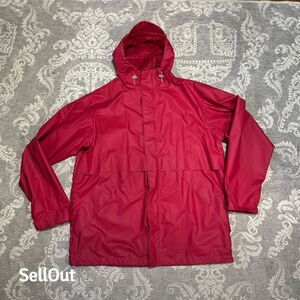 Lands' End Women's Red Hooded Raincoat Size L Casual Zip-Up